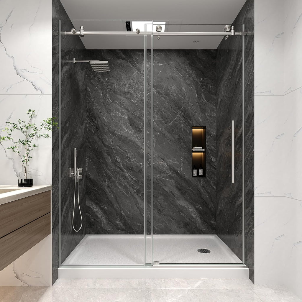 Frameless Shower Door, 55-60" W x 76" H Sliding Glass Shower Door