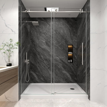 Frameless Shower Door, 61-66" W x 76" H Sliding Glass Shower Door