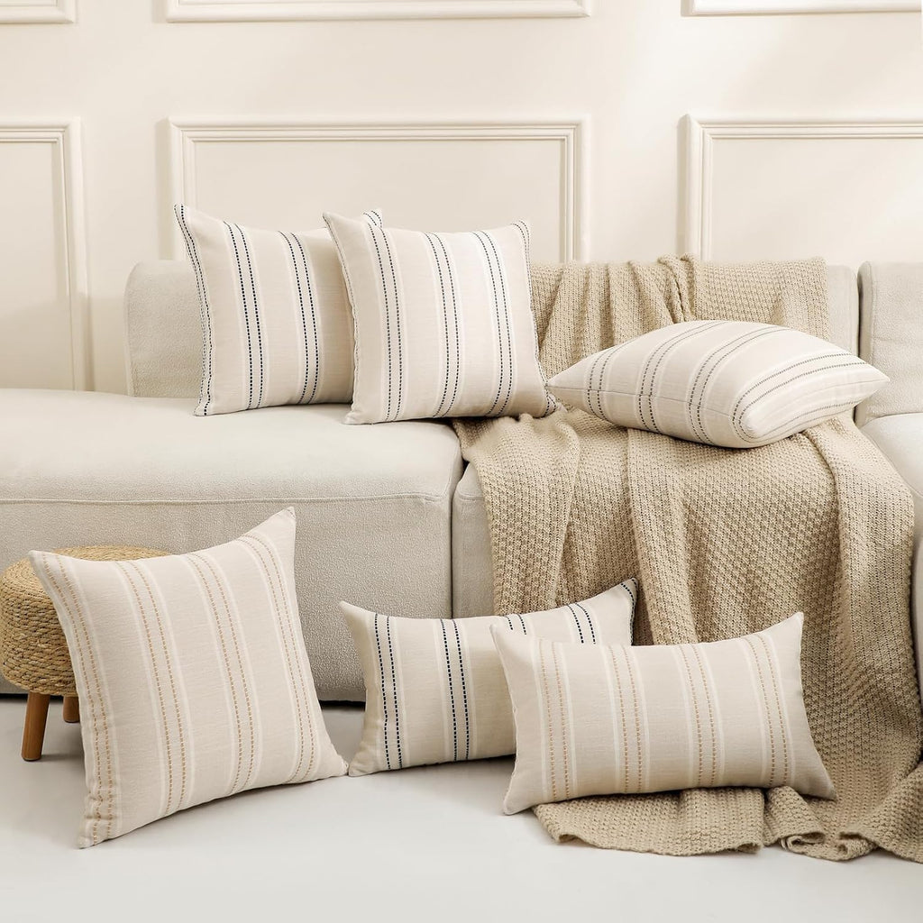 Stripe Throw Pillow Covers 12x24 Lumbar Khaki Farmhouse Pillow Covers