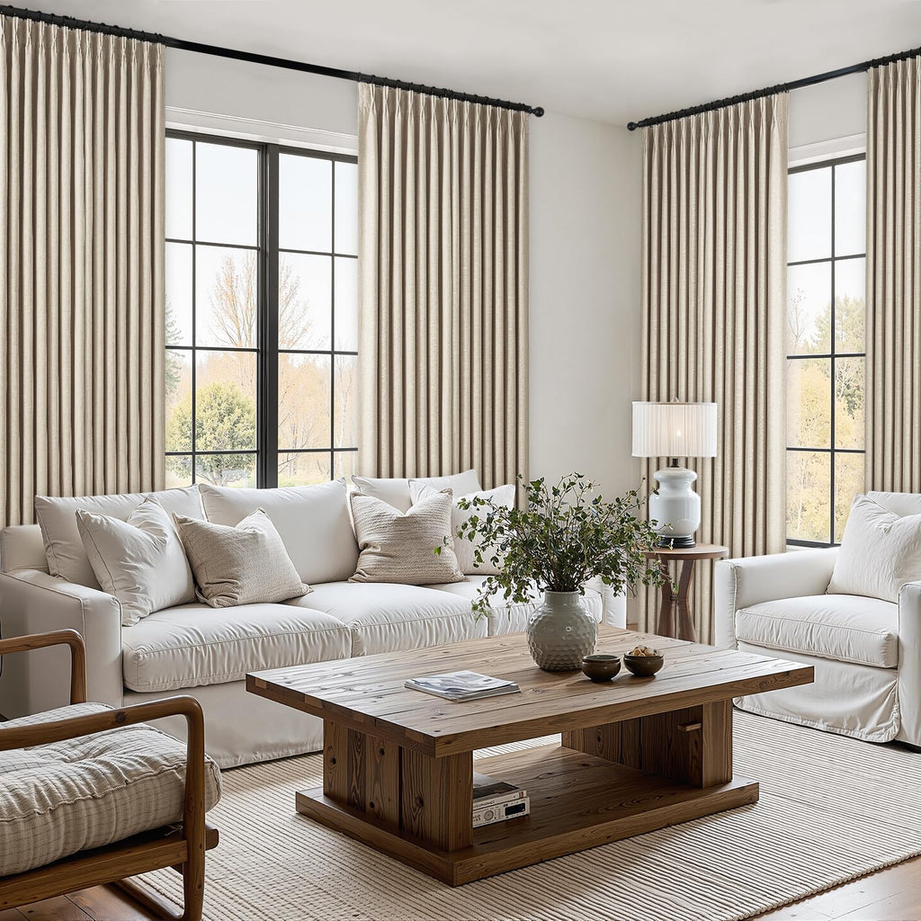 Extra Long Oatmeal Full Blackout Pinch Pleated Curtains 120 Inches 2 Panels