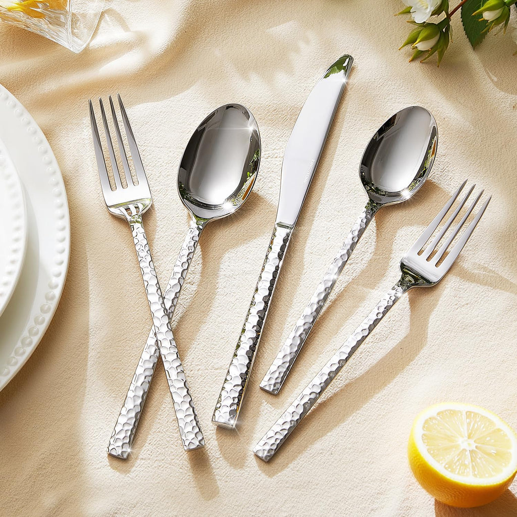20-Piece Hammered Silverware Set, 18/10 Stainless Steel Flatware Set for 4, Cutlery Set