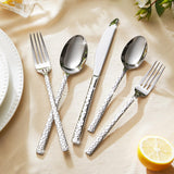 40-Piece Hammered Silverware Set, 18/10 Stainless Steel Flatware Set for 8, Cutlery Set