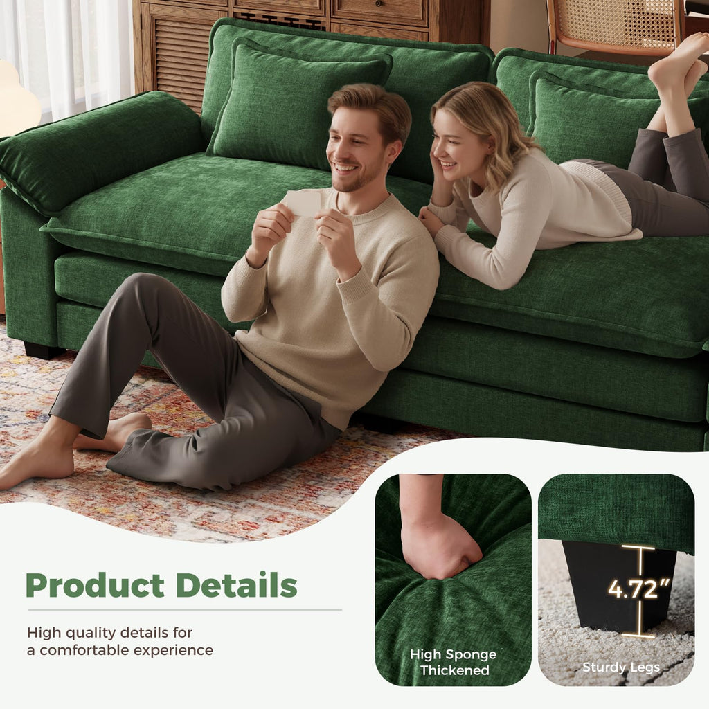 117" Oversized V-Shaped Modular Sectional Cloud Couch with Corner, Comfy 7-Seat Sofa w/ 2 Ottomans, Chenille Deep