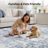 8ft Round Area Rug for Living Room: 8x8 Washable Neutral Modern Abstract Soft Thin Rug Indoor Floor 