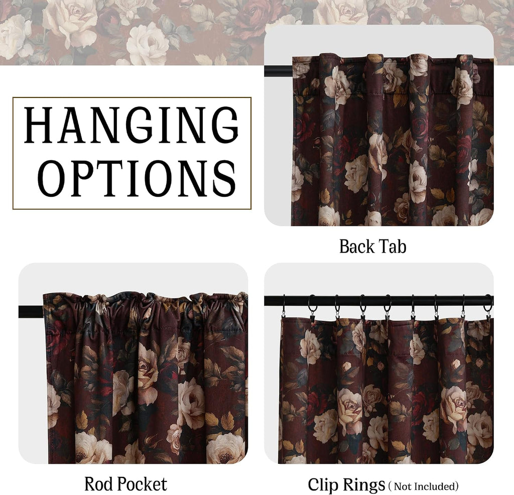 Rust Red Floral Velvet Curtains 84 Inch Long Bedroom Living Room