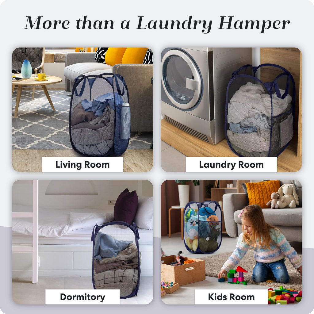 Collapsible Mesh Laundry Hamper 2-Pack, Blue