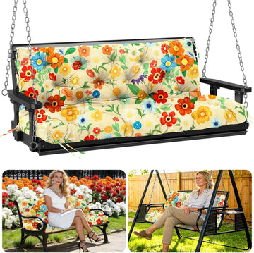 Porch Swing Cushions Outdoor 48 inch x 40 Waterproof Swing Cushions 3 Seater Replacement with Backrest & 8 Ties 5"