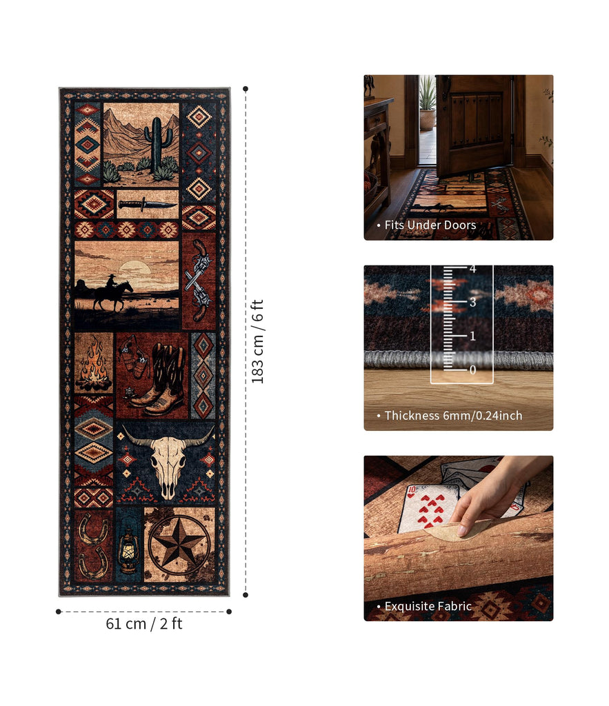 Washable Western Cowboy Hallway Runner Rug