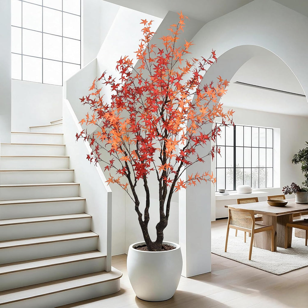 7FT Artificial Maple Tree, Realistic Fall Maple Leaves Fake Tree with Sturdy Base, Lifelike Faux Autumn Maple Plant