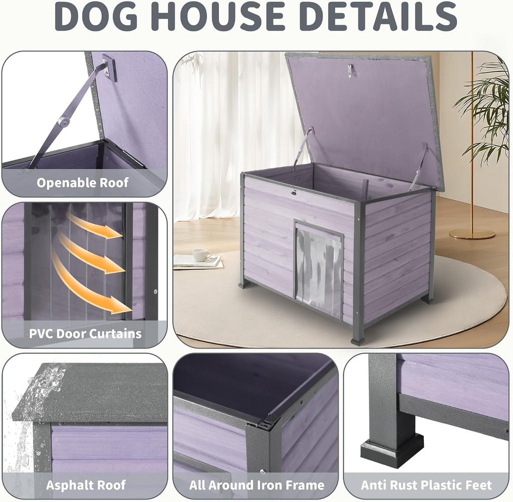 Insulated Dog House Outdoor Weatherproof, Large Wooden House, Removable Inner Lining in Winter, Upgraded Chewing
