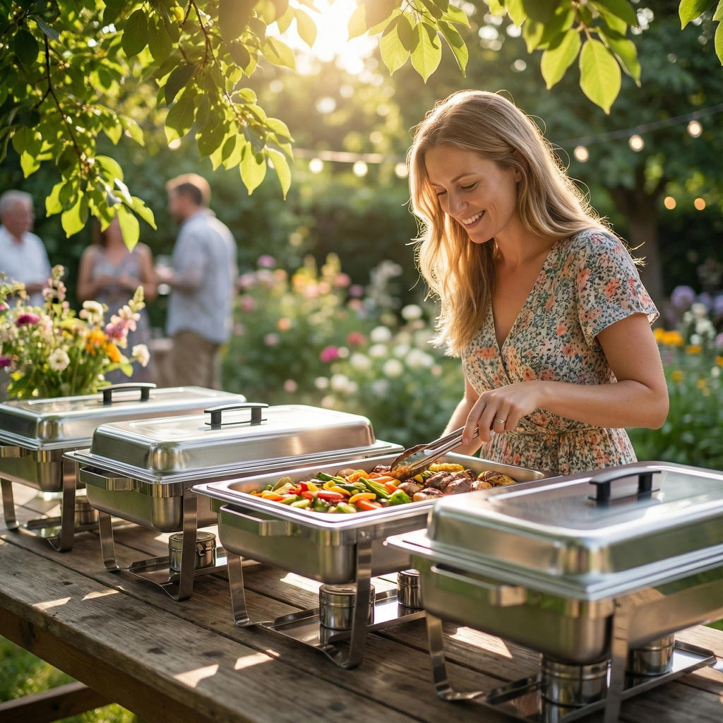 Chafing Dishes for Buffet, 4 Pack 9 Quart Stainless Steel Chafer Set