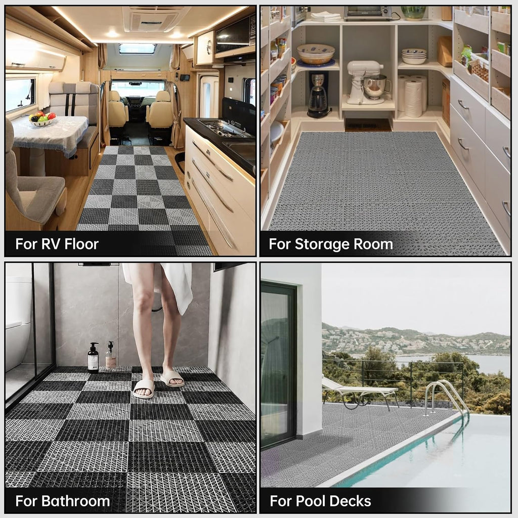 Modular Interlocking Cushion Drainage Floor Tiles, 16-Pack 11.8"x11.8" PVC Raised Non-Slip Interlocking Mats with Drain