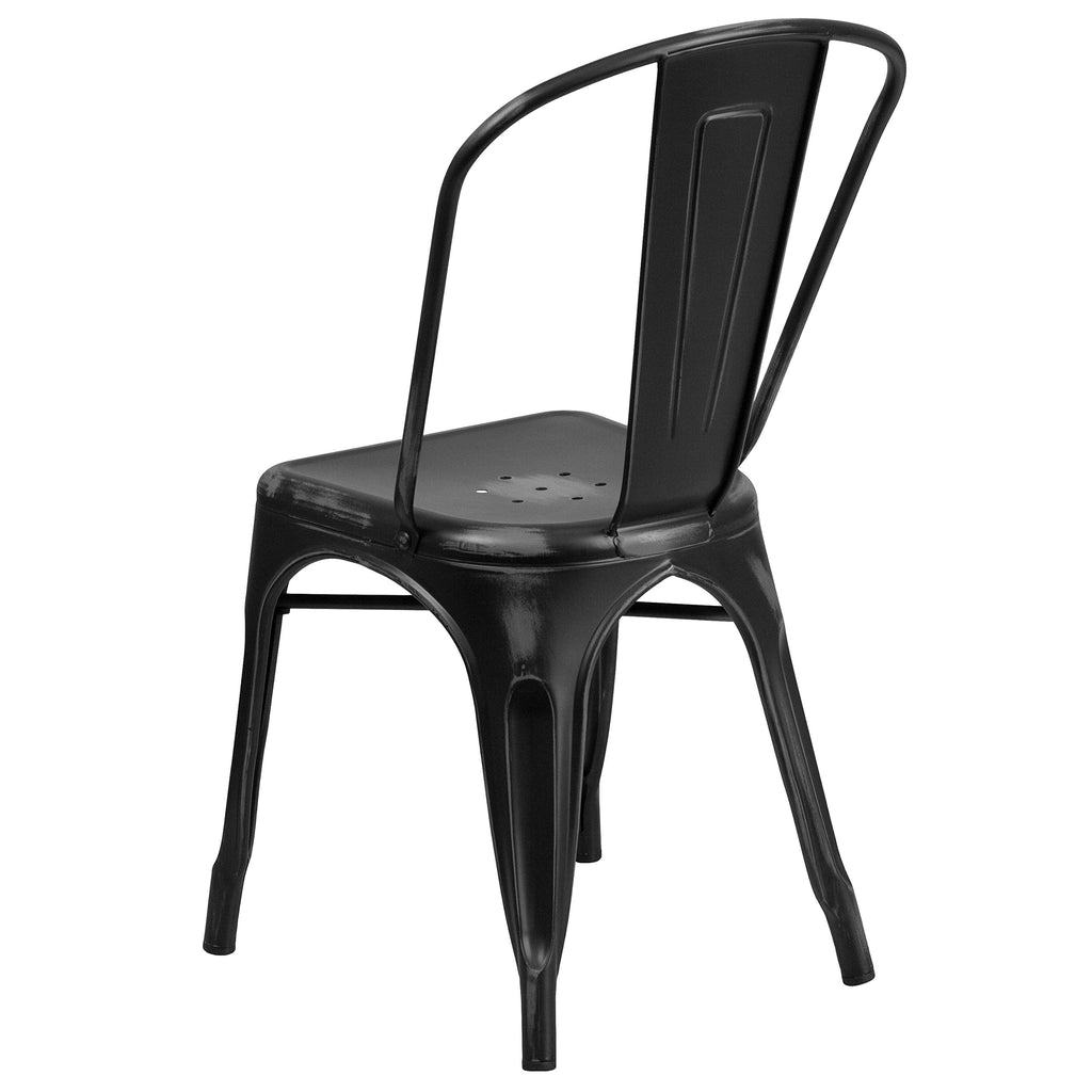 Distressed Black Metal Indoor/Outdoor Stackable Chair
