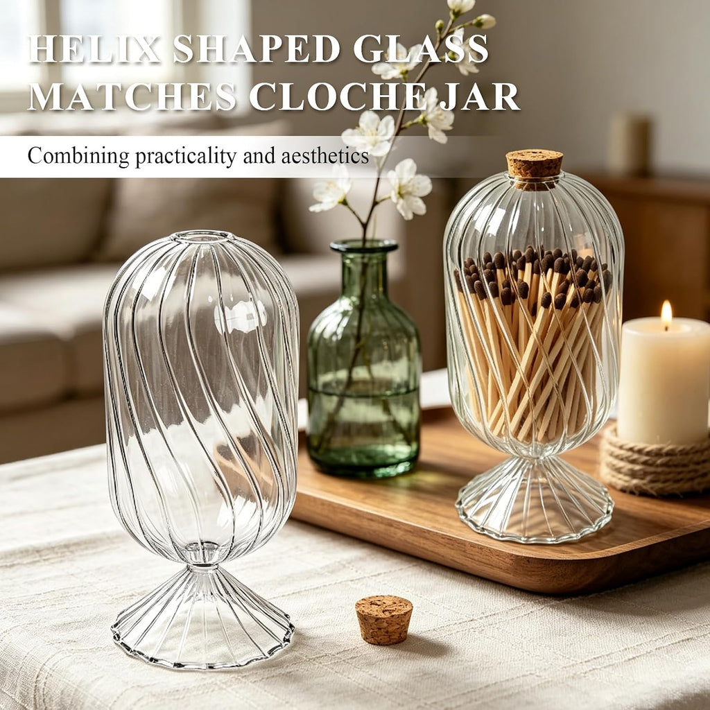 Large Glass Match Holder Decorative Match Stick Container Long Match Cloche