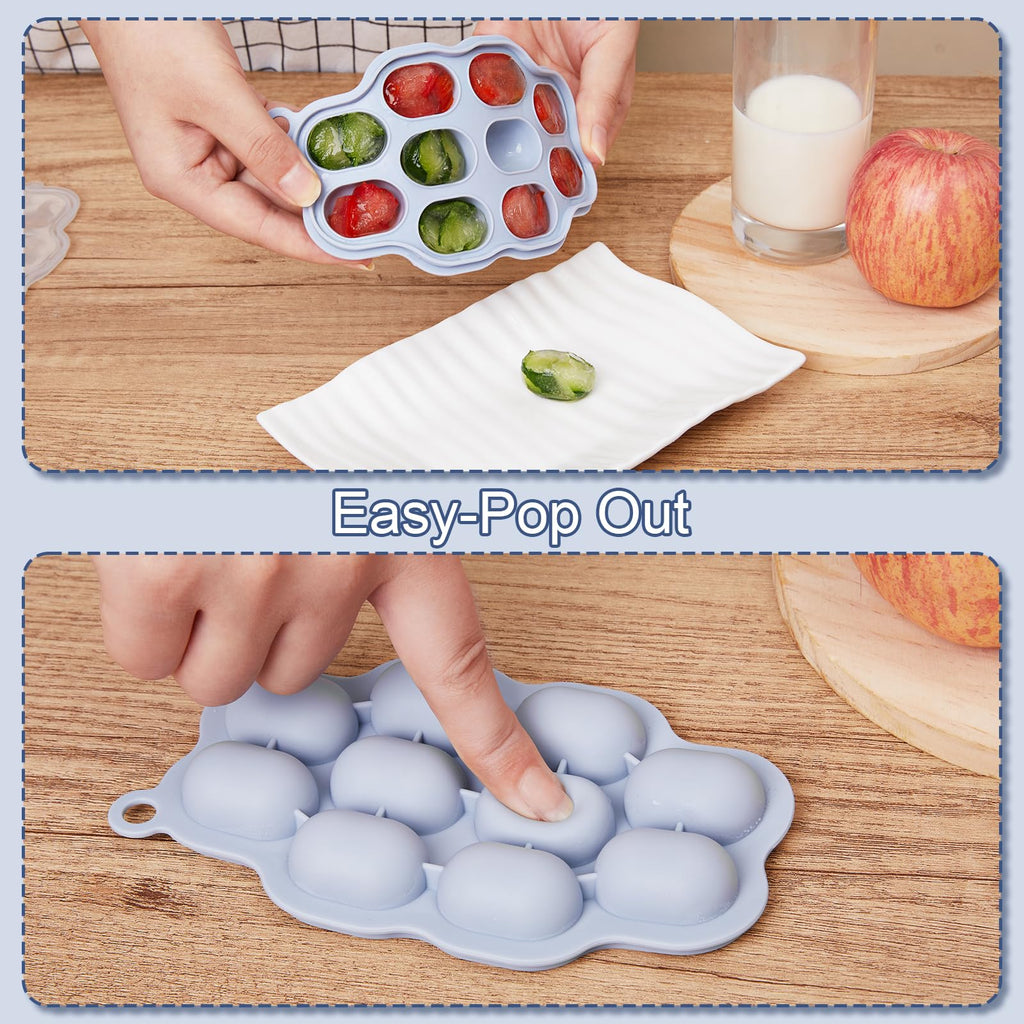 Silicone Baby Fruit Feeder with Freezer Tray 2 Pack, Breastmilk Popsicle Molds for Teething Relief, BPA Free Food
