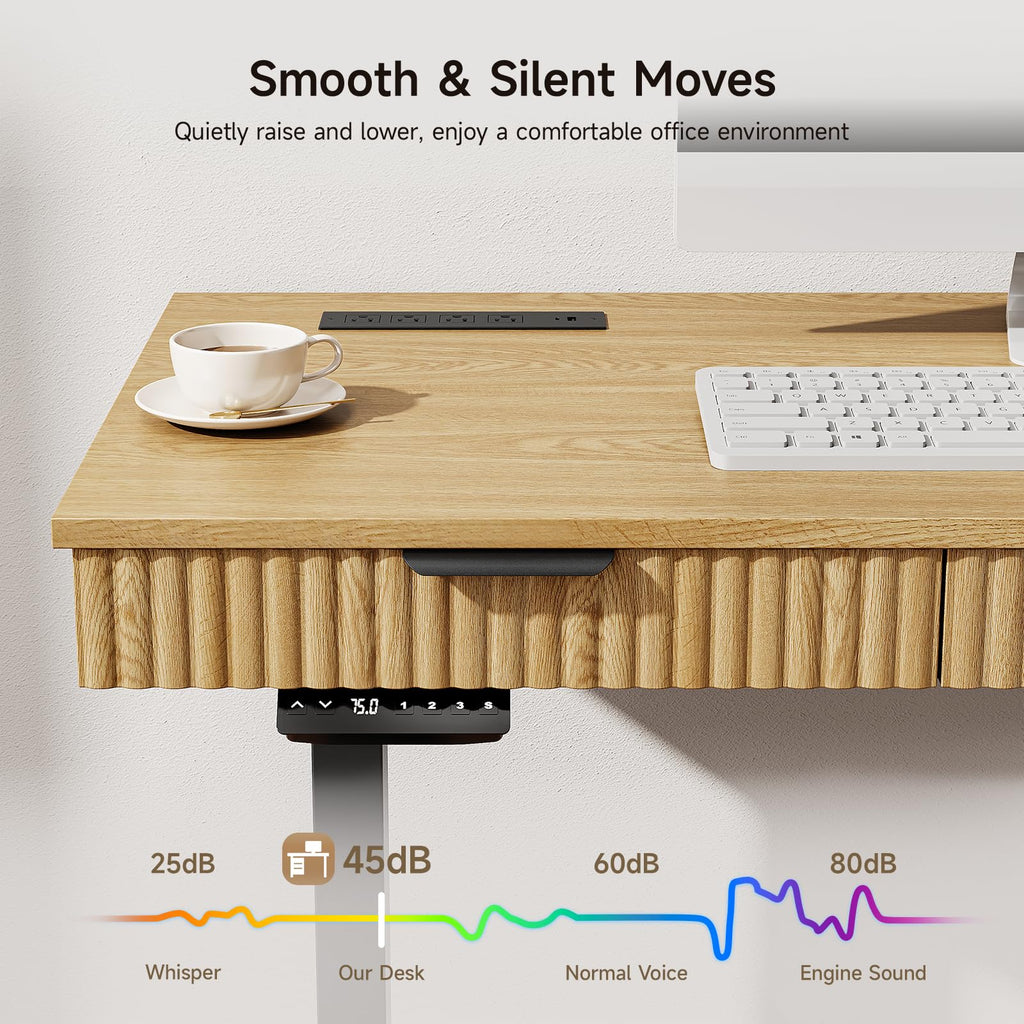 55" Electric Standing Desk with File Cabinet, Height Adjustable, Oak