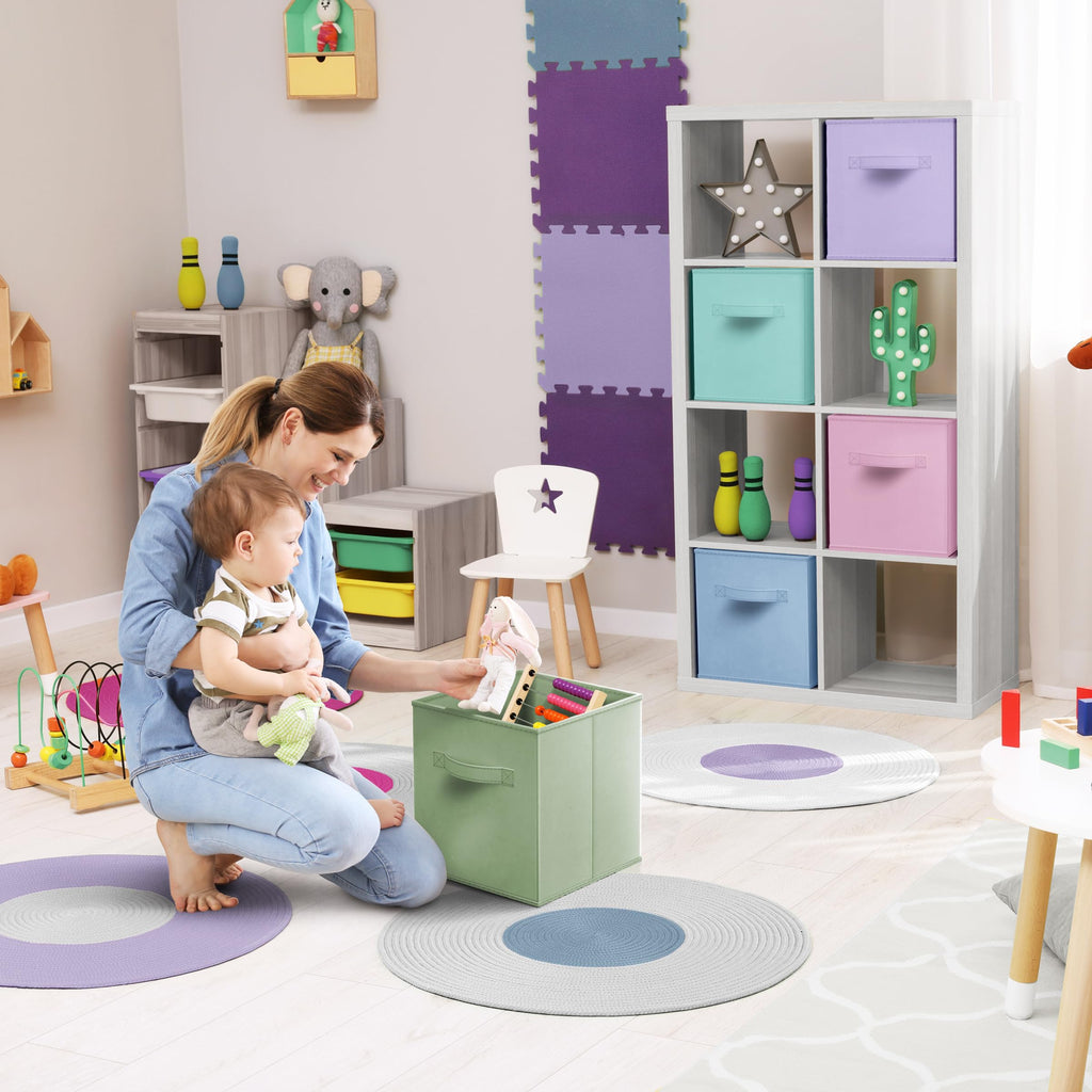 Cube Storage Bin, Fabric, 6 Pack (11 Inch, Pastel Multi-Color 2)