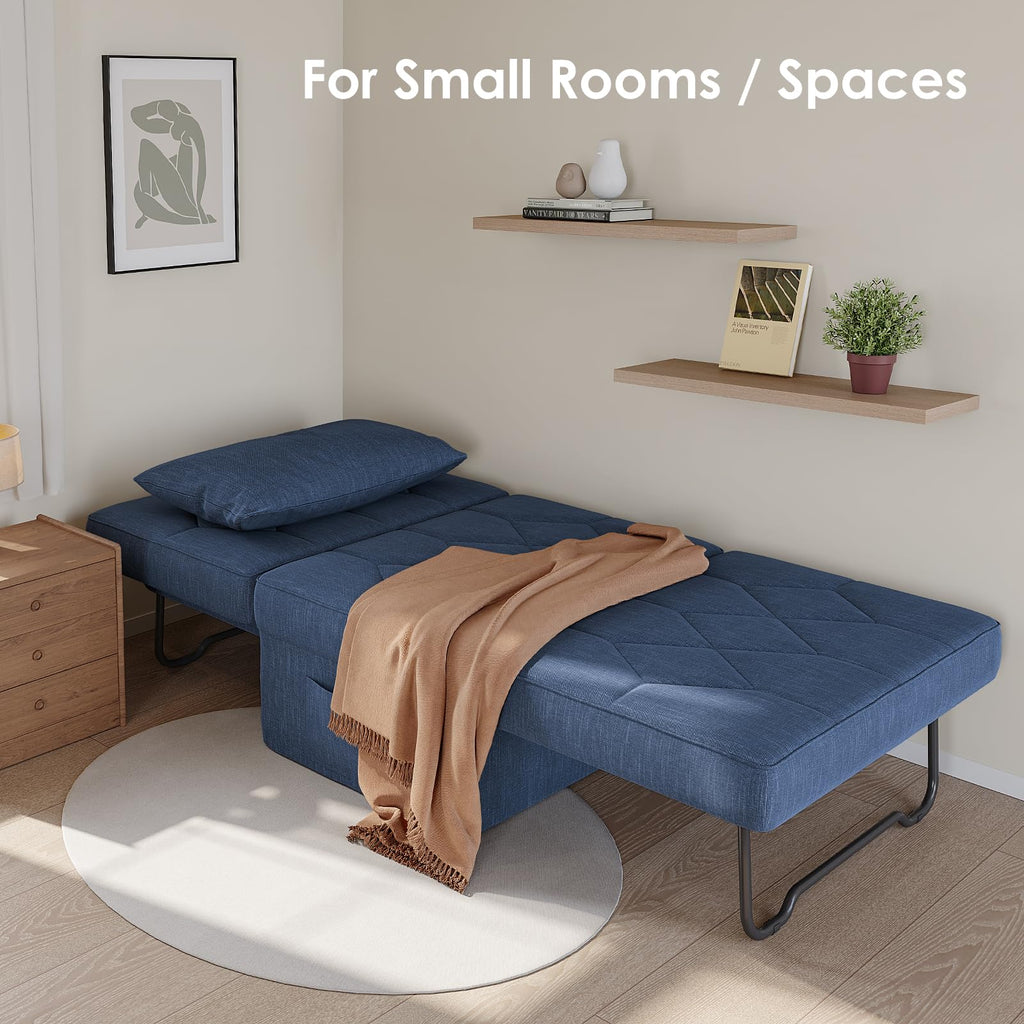 Ottoman Bed Sleeper, 28" Convertible Sleeper Chair Bed, Navy Blue