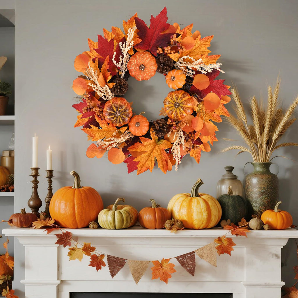 20 Inch Fall Wreaths Decorations Maples Autumn Wreath with Hanger