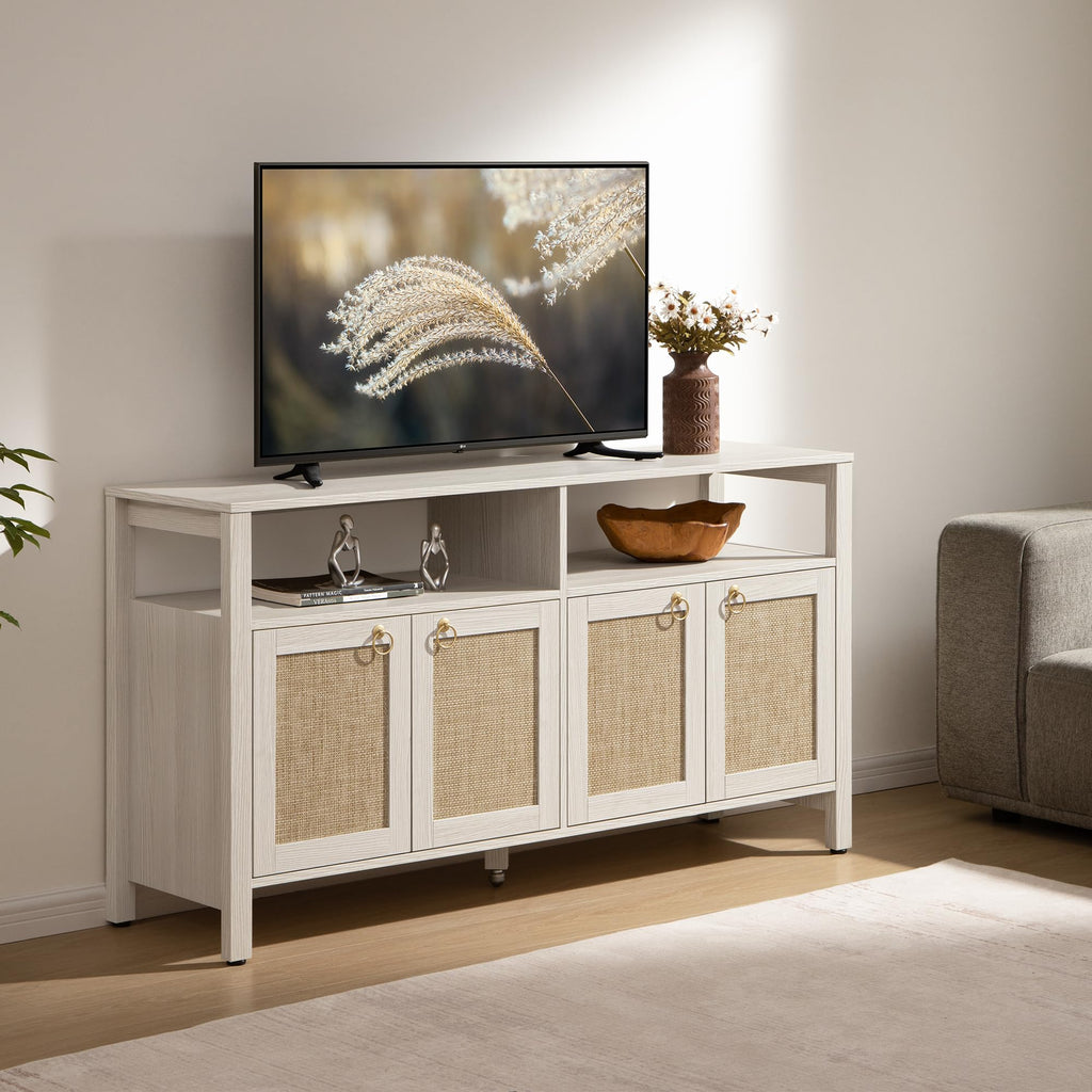 Large Boho Rattan TV Stand Entertainment Center Cabinet for 120" TV