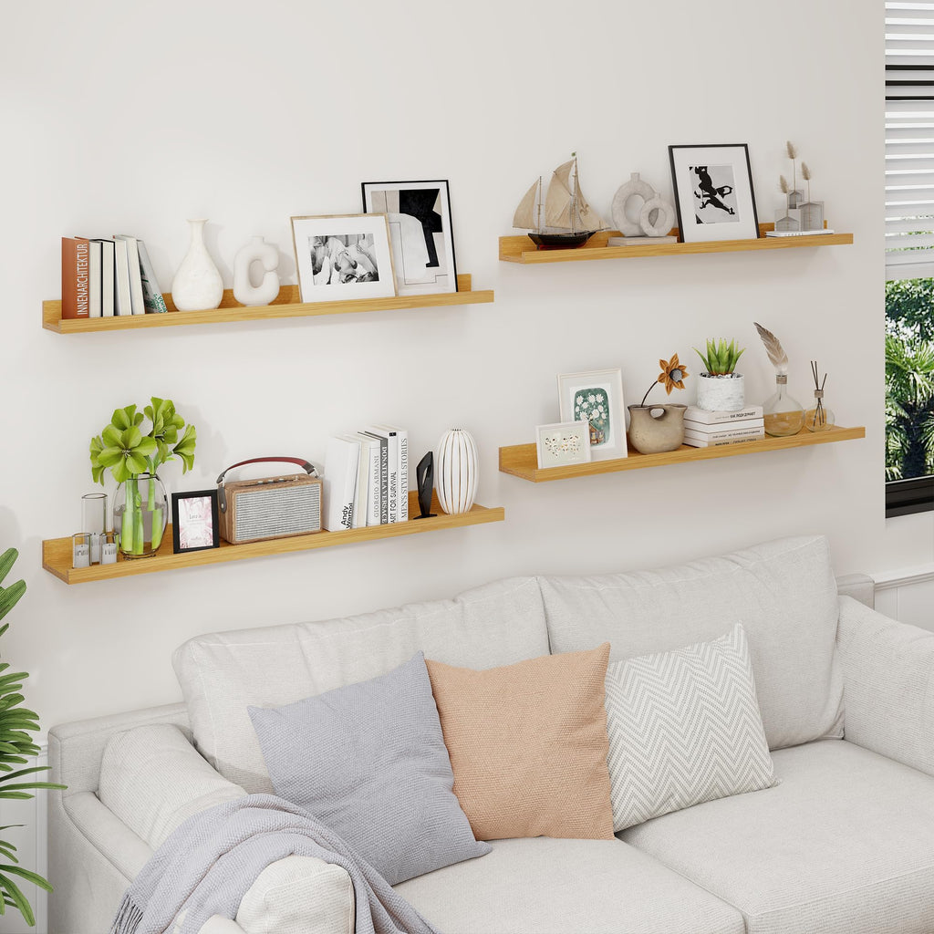 Picture Ledge Shelf, 36 Inch Oak Floating Shelves Set of 4