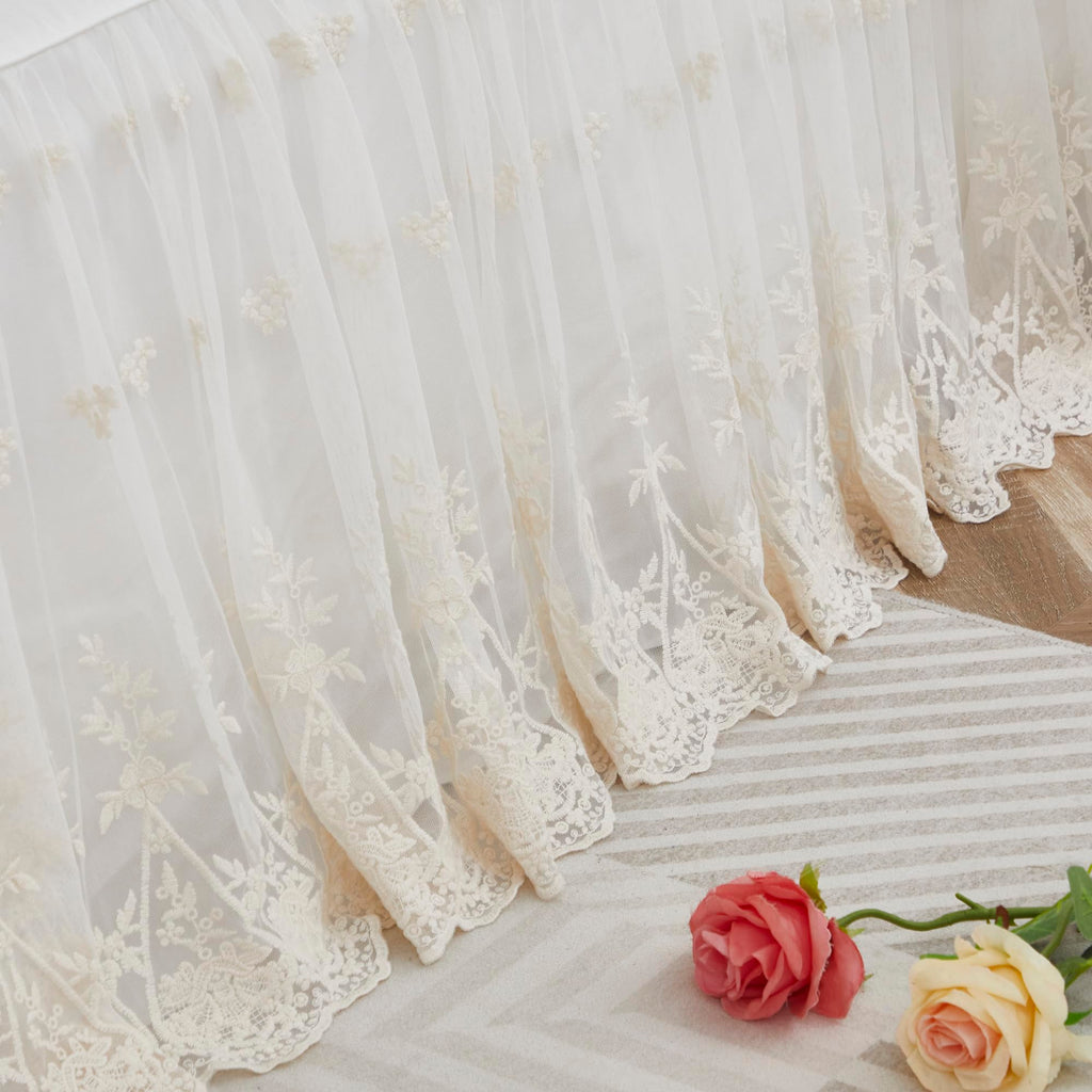 Lace Bed Skirt Boho Bohemian Girl Baby Nursery Crib Bed Skirt Dust Ruffle - Solid Color Romantic Cream Off White