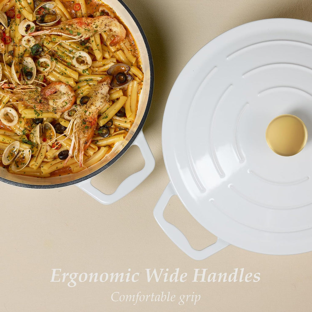 3.5QT Enameled Cast Iron Braiser Pan, Shallow Floral Dutch Oven Casserole Skillets, Non-Toxic Cast Iron Pot with Lid