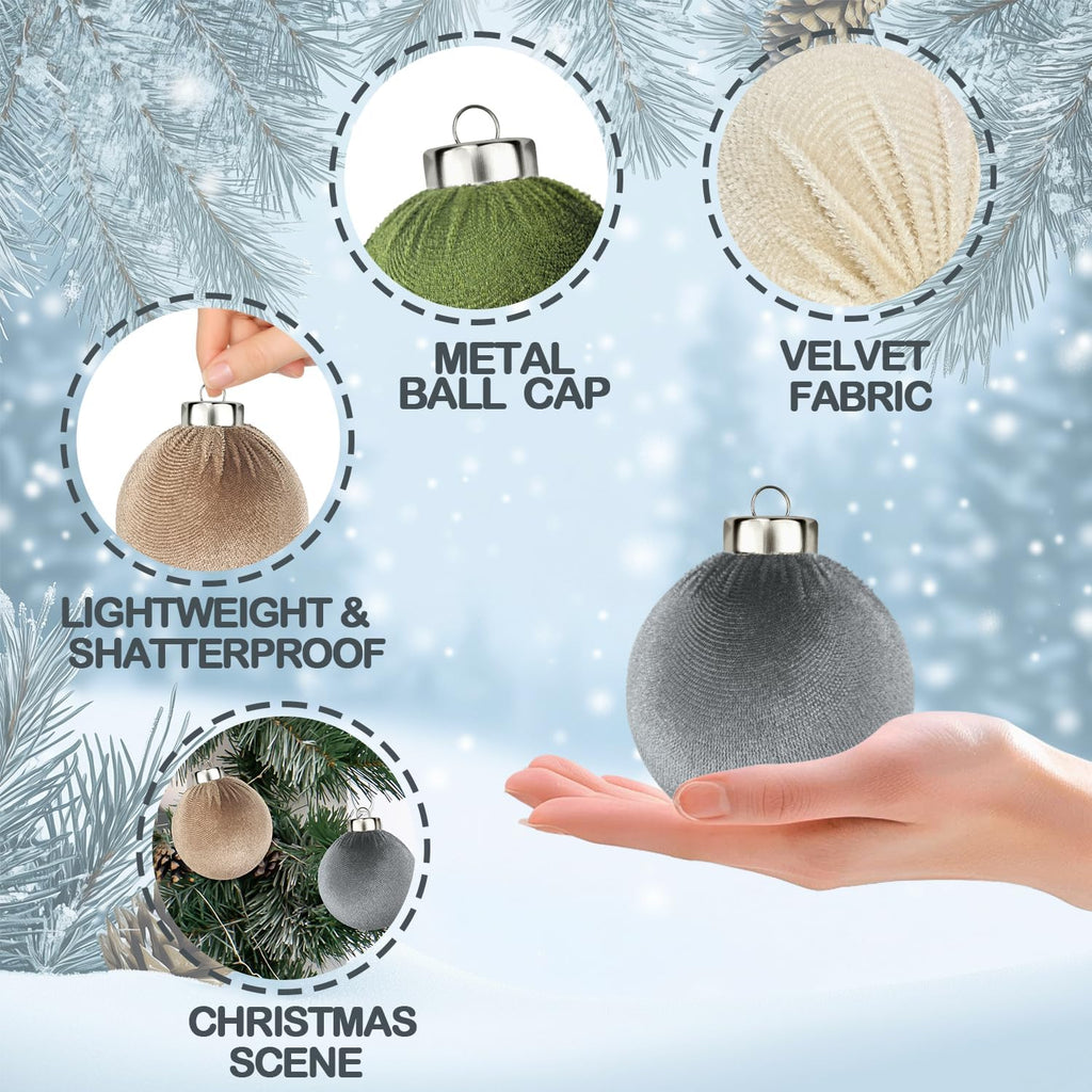3.15 Inch Velvet Ball Ornaments , Large Neutral Flocked Christmas Bulb Ornaments Set - Earth Tone Decorative - Set of 15