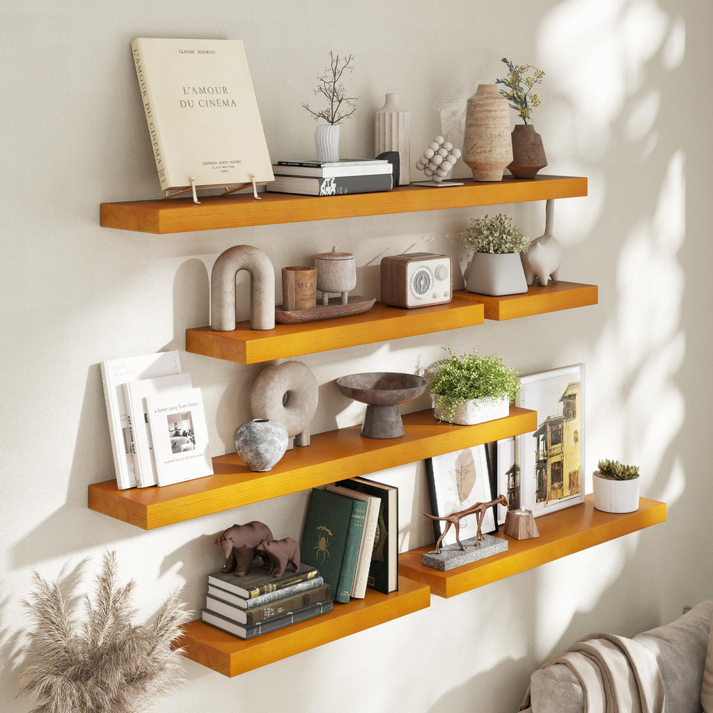 Rustic Wood Floating Shelves, 36'' x 7.7'' x 1.6'', Set of 2