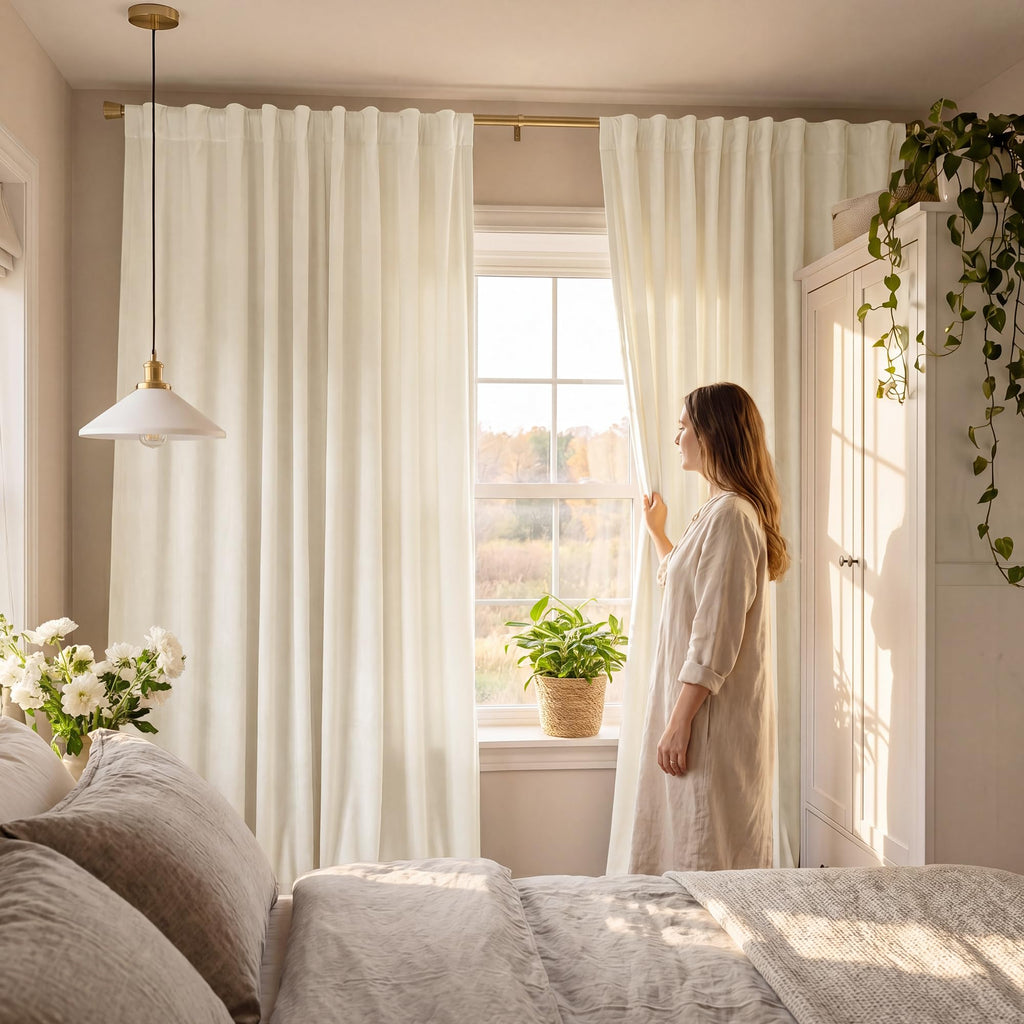 Ivory White Velvet Curtains Privacy, W52 x L96, 2 Panels