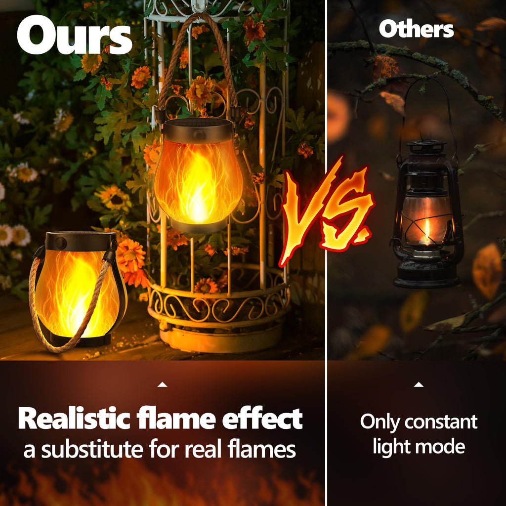 2 Pack Gen2 Solar Lantern Lights USB Ultra-Real Flame, Warm White