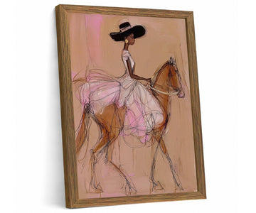 Pink Abstract Woman on Horse Wall Art Vintage Chic Black Girl Canvas Print