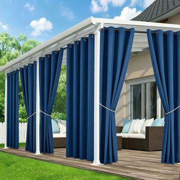 Waterproof Outdoor Curtains , 6 Panels Privacy Weatherproof Outside Curtains for Pergola, Gazebo, Porch, Cabana