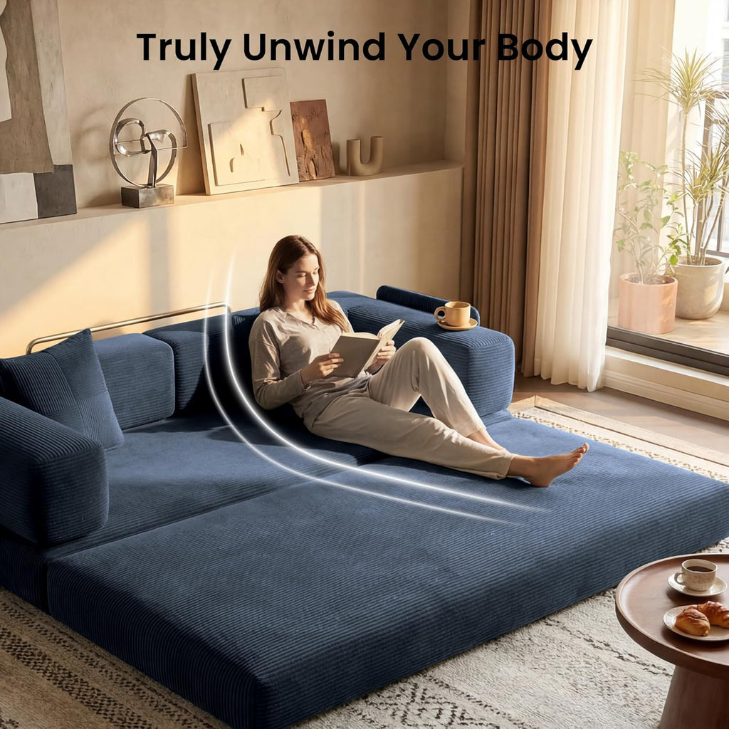 78.8" Convertible Futon Sofa Bed, Boneless Couch | Corduroy Boneless Loveseat Sleeper Sofa, Modular Futon Couch with