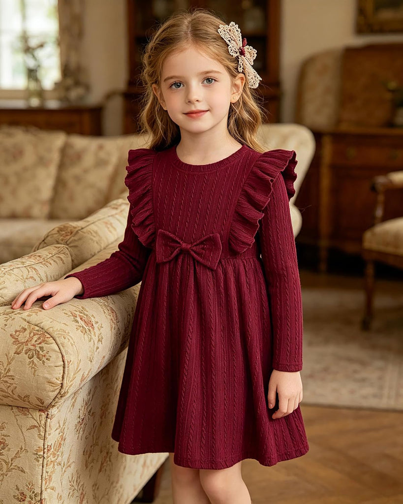 Long Sleeve Ruffle Dresses Knit Fall Winter Dress