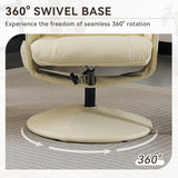 Modern Reclining Swivel Lounge Chair and Ottoman — Beige PU Leather