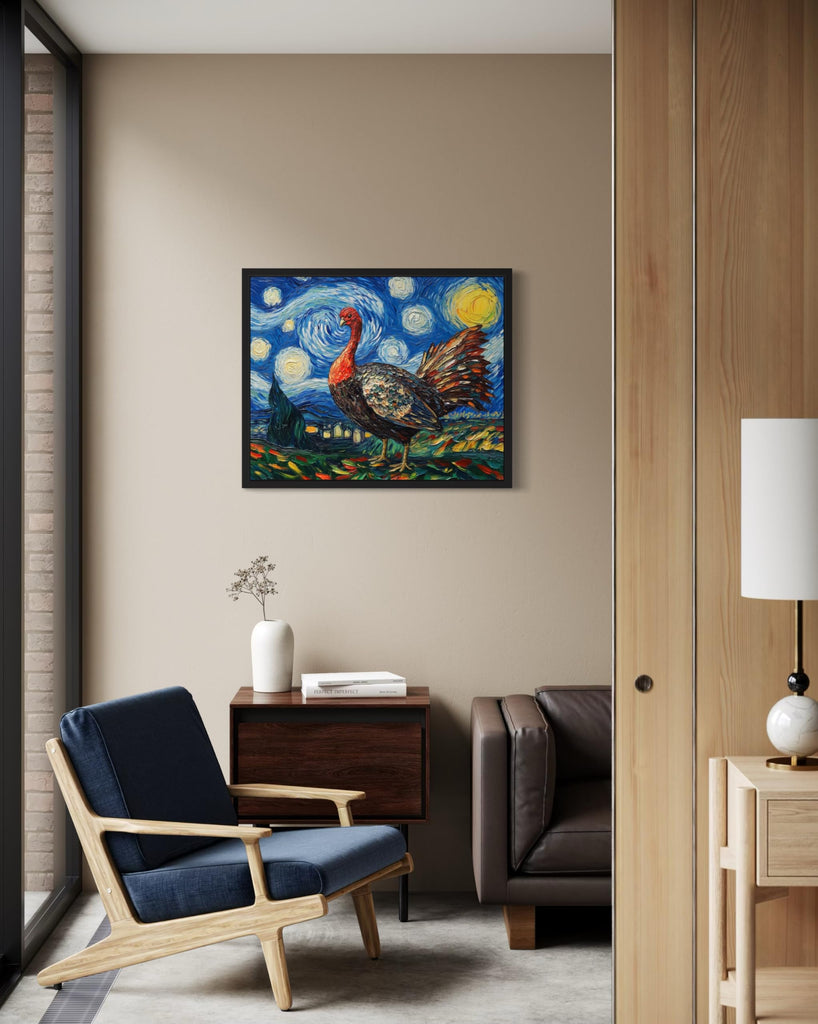 Turkey Black Framed Art Print Poster, Animal Van Gogh Starry Night Nature Theme Wall art Painting Decor, Art Home