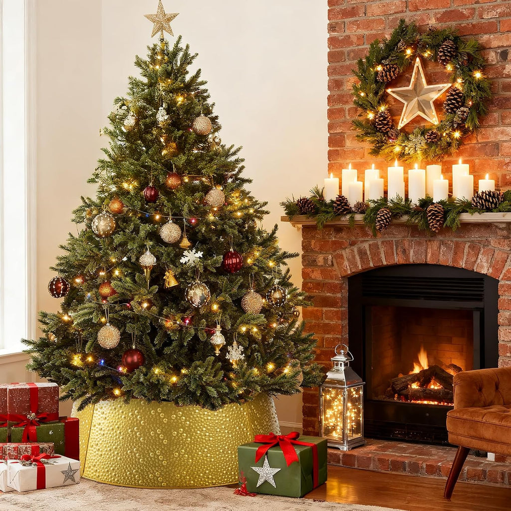 26inch Metal Christmas Tree Collar, 4-Panel Base Cover for 7.5ft Artificial Trees, Rustproof & Easy Assembly, Sturdy