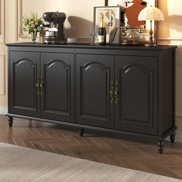 65" Black Buffet Cabinet with Storage, Farmhouse Sideboard Cabinet