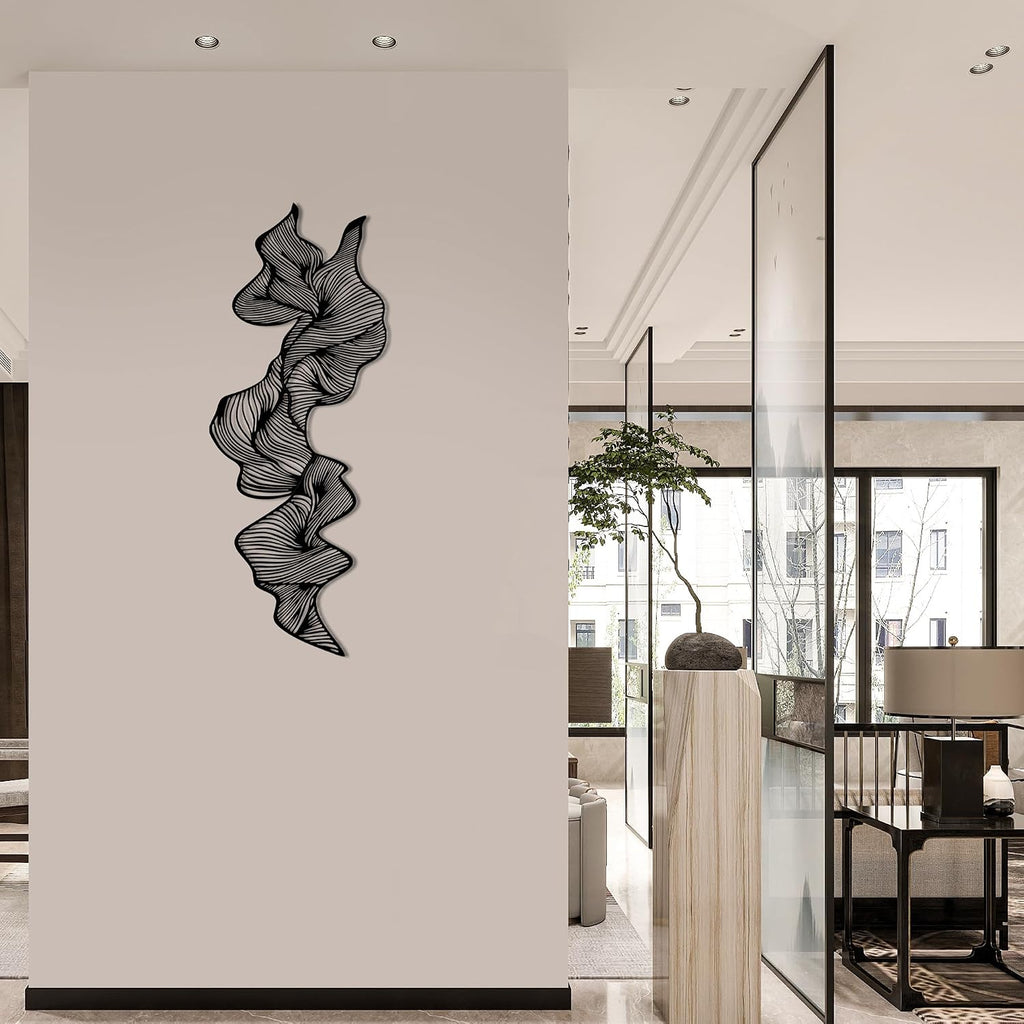 Abstract Wave Line Metal Wall Art Modern Geometric Black Wall Decor - Set of 3