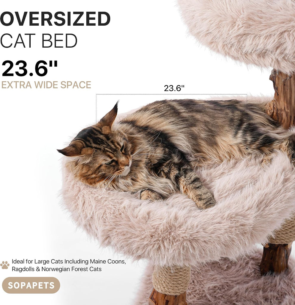 47.6" Modern Wood Cat Tree for Large Cats, Solid Wood Cat Tower for Multi-Cat Homes, Cat Furniture with Condo