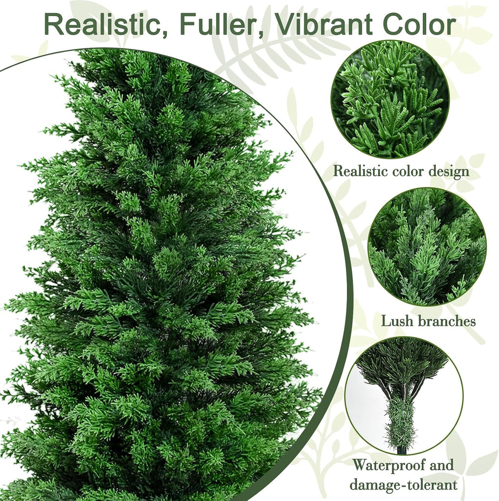 Artificial Cedar Topiary Trees Christmas Topiary Outdoor, 4ft Fake Shrubs Potted Plants Realistic Faux Cypress