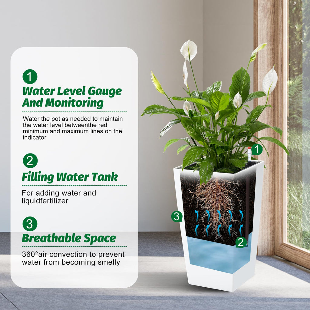 16 in Tall Planters Set of 2, Outdoor&Indoor Black Planter Pots, High Front Porch Planter Pots with Drainage