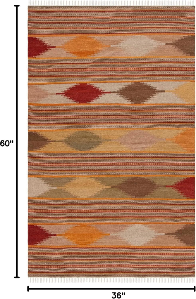 Kilim Collection Accent Rug, Natural & Multi, Handmade Southwestern Tribal Wool, Ideal for High Traffic