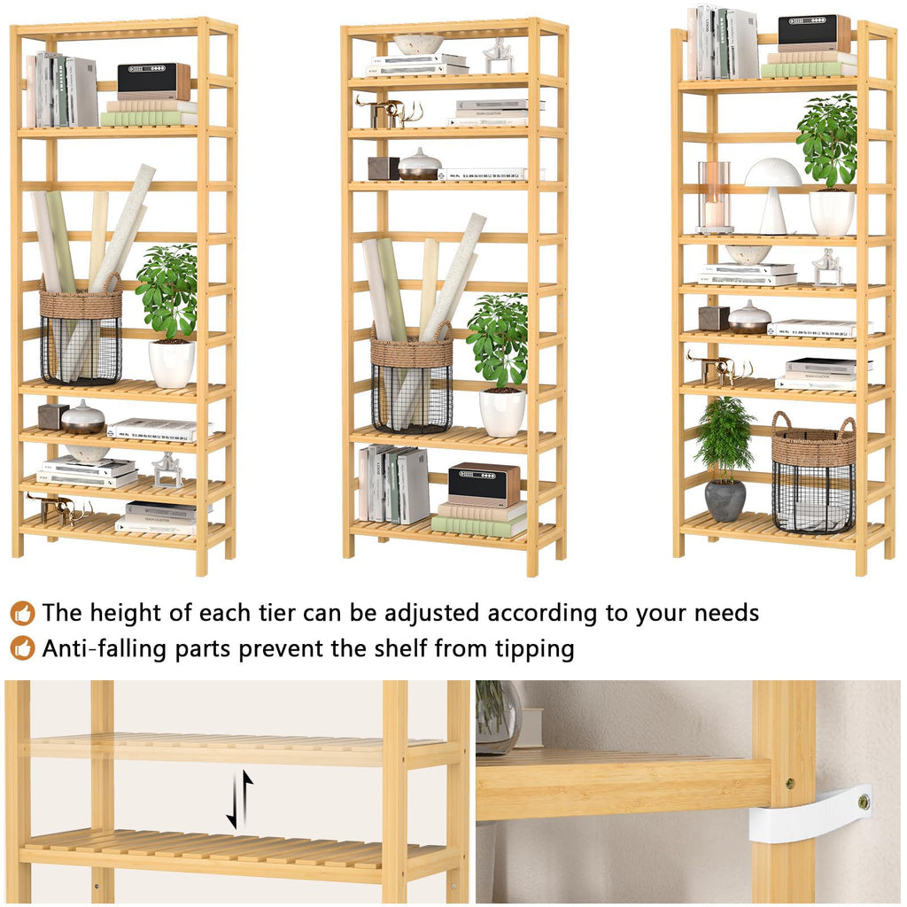 6-Tier Bamboo Shelf, 63" Tall Adjustable Bookshelves and Bookcases