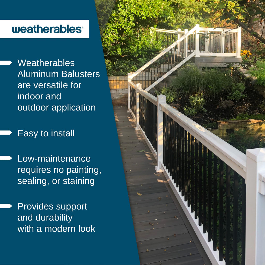 Square Balusters, 38'' - 10pk Stair Balusters for Indoor or Outdoor Stairs, Made with Durable Black Textured