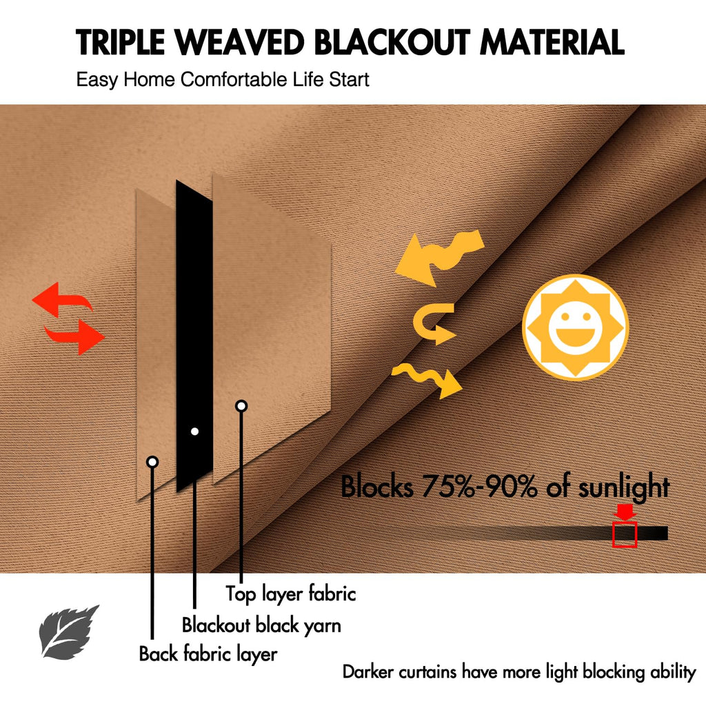 Brown Back Tab Blackout Curtains 96 Inch Long 2 Panels