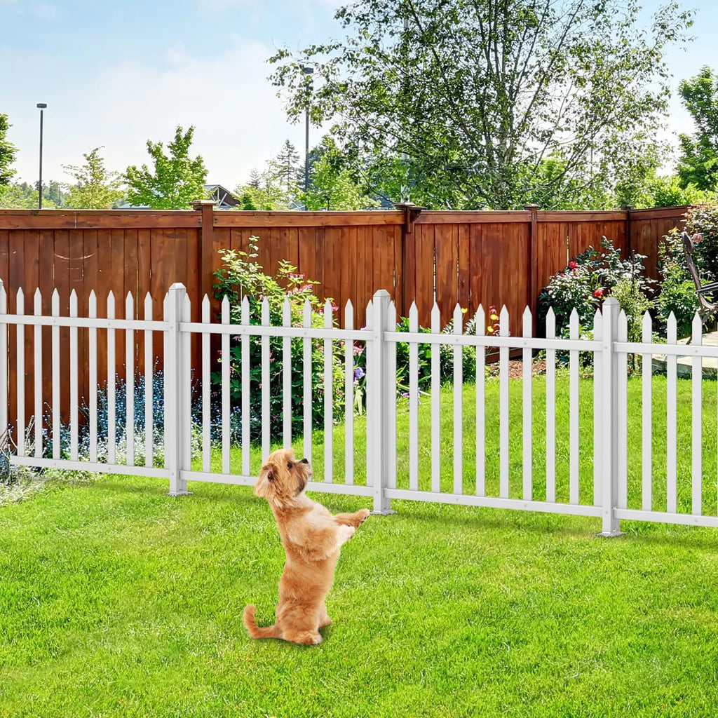 4 Sets 36" H x 84" W Vinyl White Picket Fence Panels Decorative Fencing for Front Porch Yard Garden Pool (34 Pickets