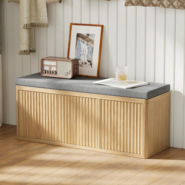 41.3" Shoe Storage Bench with Cushion, Adjustable Shelves, 440lbs, Oak