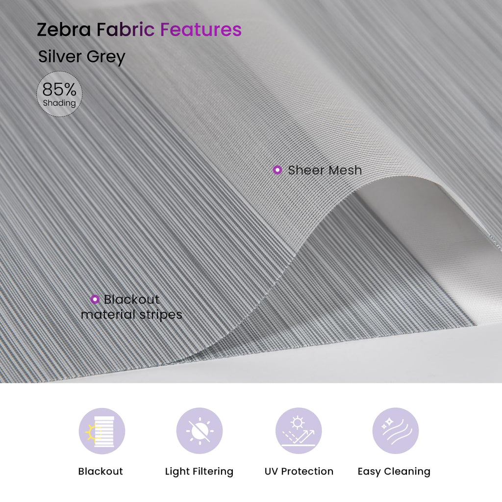 Smart Motorized Zebra Blinds, 22-115 in, Silver Grey, Alexa/Google